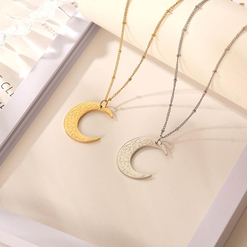 Ayatul Kursi Crescent Necklace Arabic Gold Silver Color Religion Jewelry Prayer Moon Pendant Necklaces Neck Jewelry