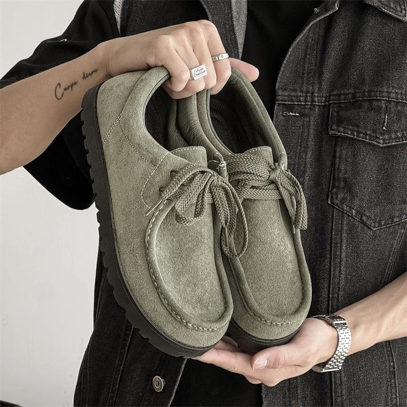Men's Loafers Comfortable Suede Casual Shoes Retro Platform Lace-up Flat Half Slippers Mules Para Hombre New for daily use