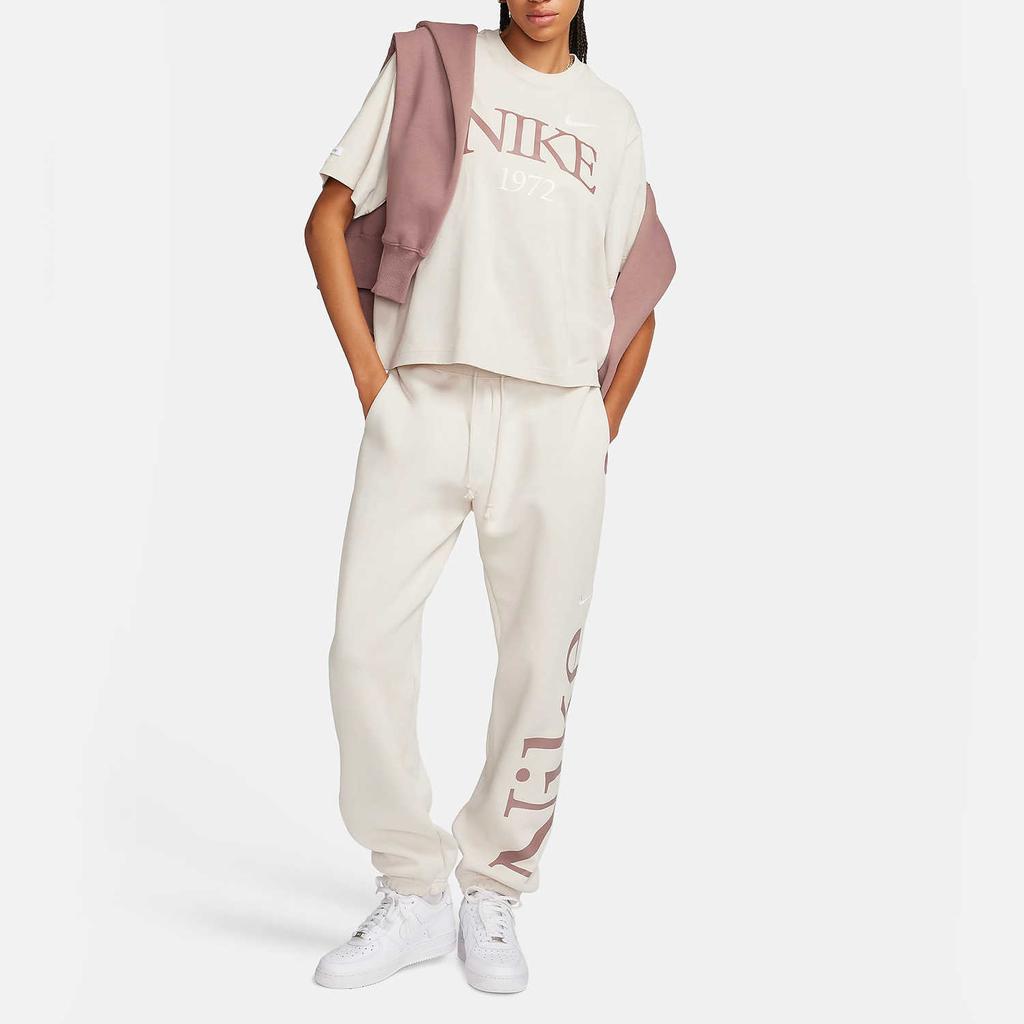 Nike Letter And Number Print Casual Sports Knit Short Sleeve T-Shirt Women Tops Beige FQ6601-104