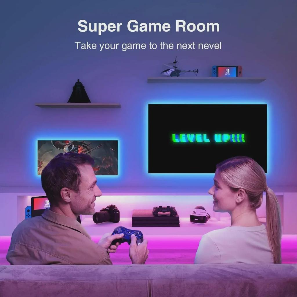 5V RGB Music LED Strip Kit, WiFi Smart Light, USB-Powered, Voice & Bluetooth Controlled.