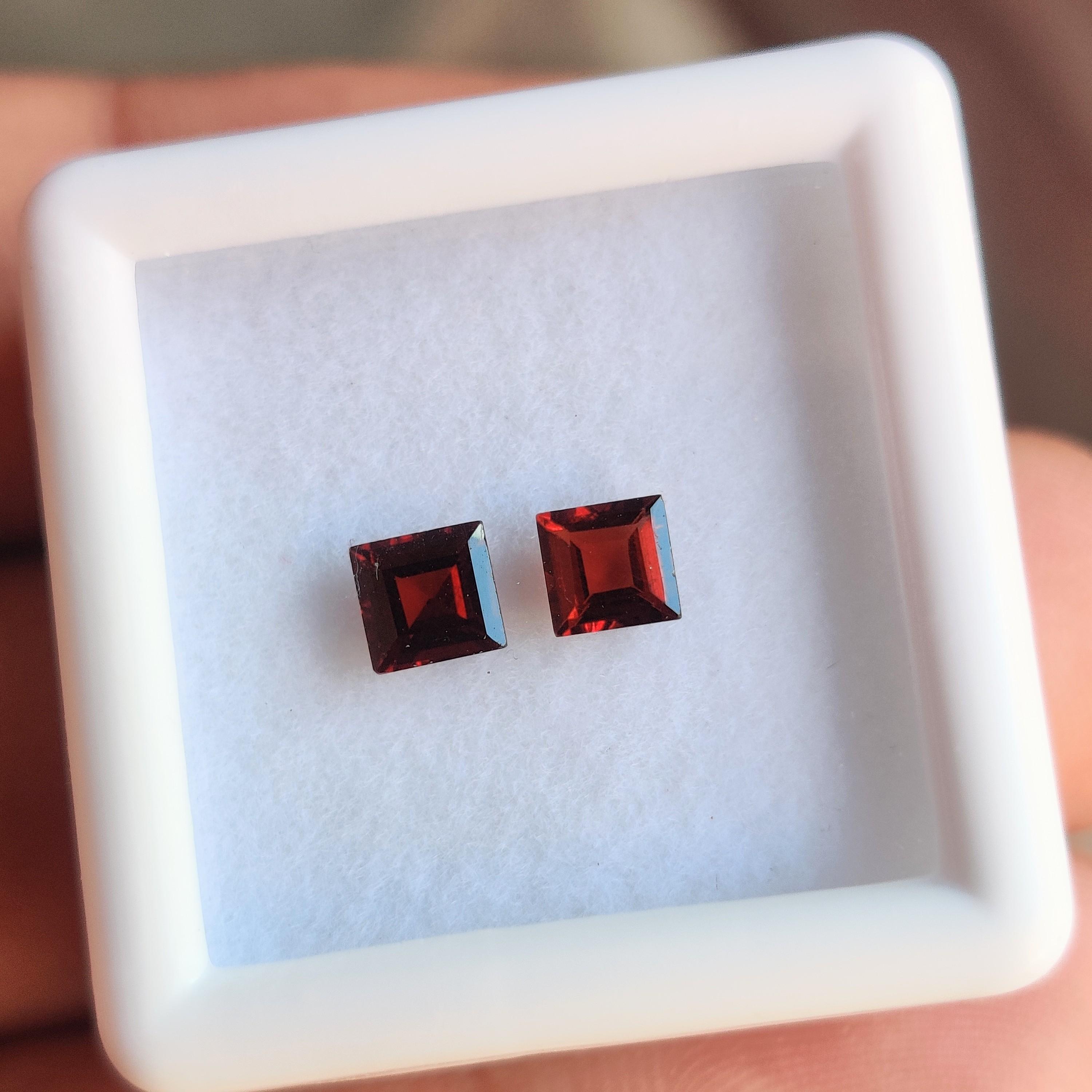 

Rubelite Garnet 2 Pcs 4 MM Square Cut Gemstone Set, Healing Stones. 2 Pcs Square Garnet