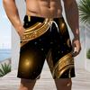 Mens Plus Size Beach Shorts Luxury Glitter Gold Dark Green Swirl Print Casual Drawstring Quick Dry Shorts For Summer Swimming Surfing Beach Holiday