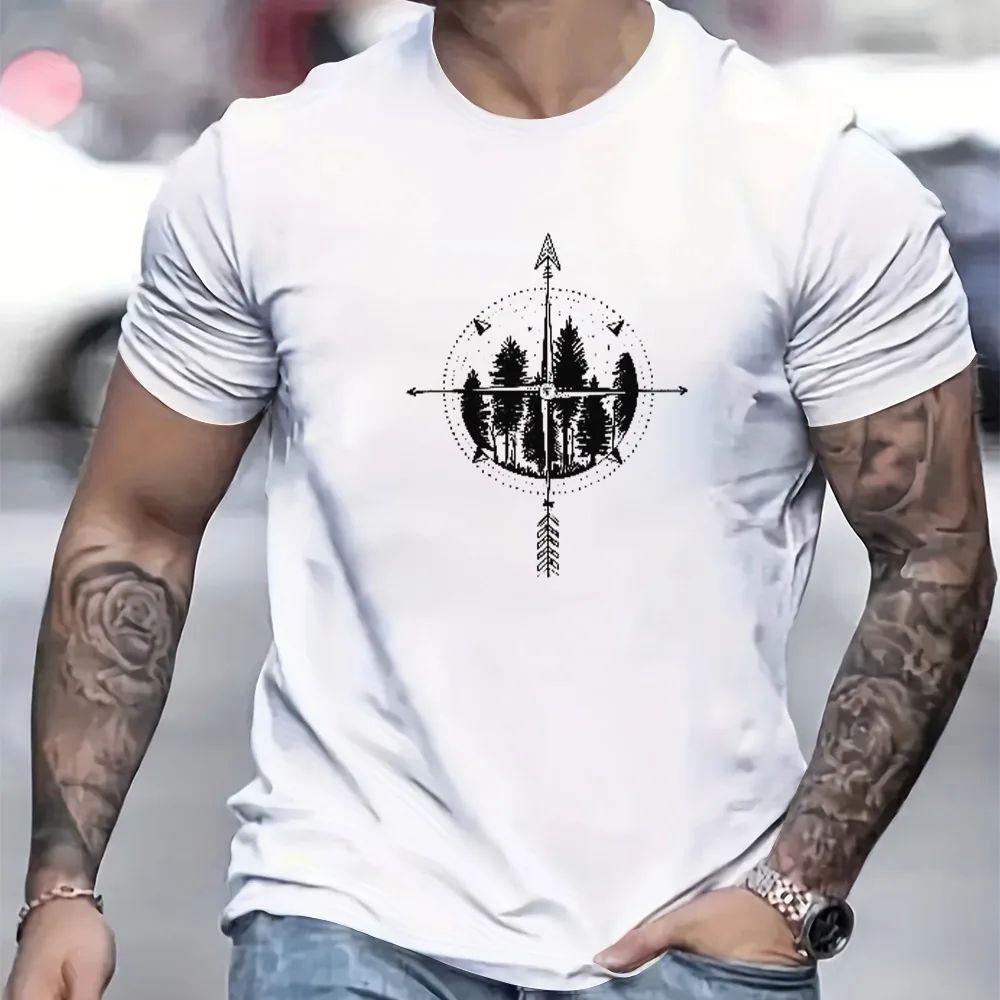 T-shirt stampata con bussola da donna e uomo con rosa dei venti e design nautico, streetwear estivo e primaverile