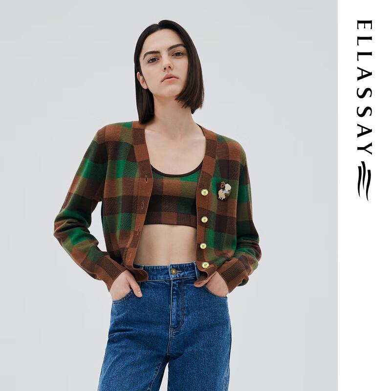 

ELLASSAY Women s Madras Plaid Wool Blend V-Neck Knit Sweater XS