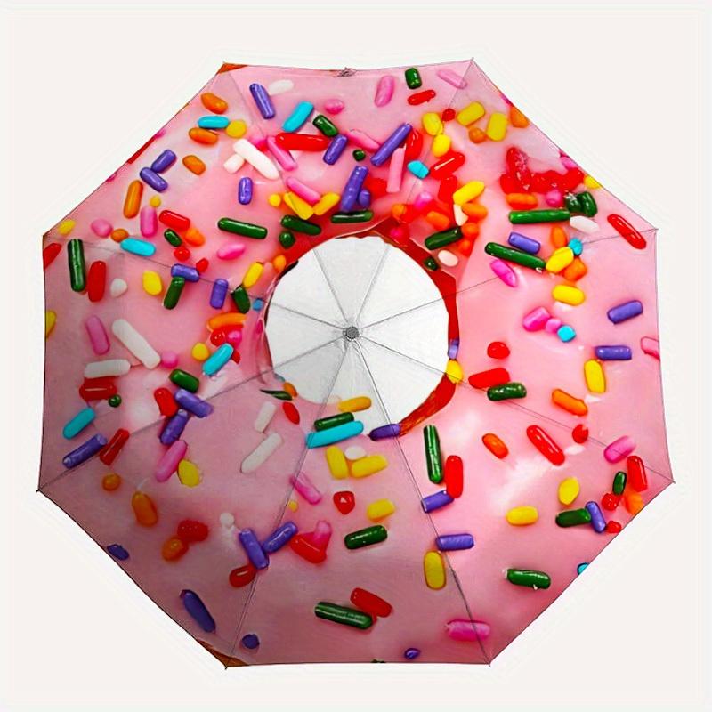 

1pc Pink Donut Automatic Folding Umbrella - 8-Rib Iron Frame, Portable Sunshade with Plastic Handle yy250731239