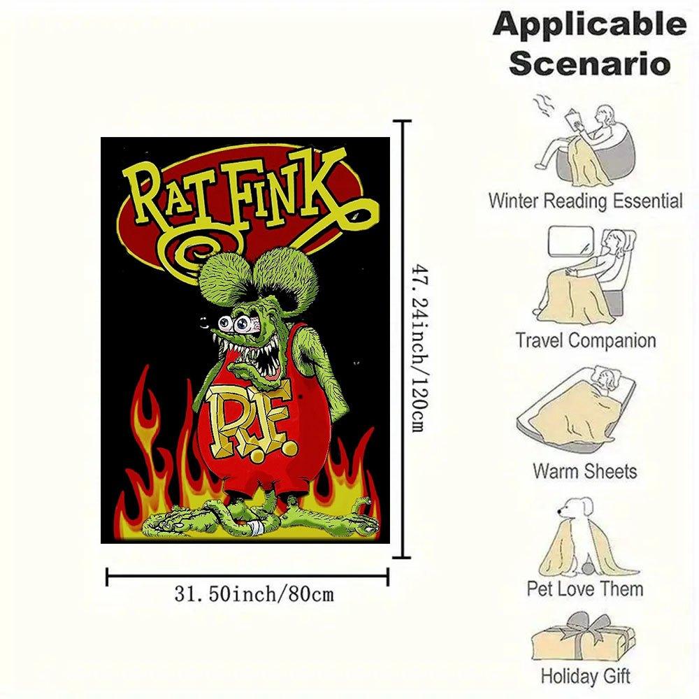 Rat Fink Classic T-Shirt - Green Monster with FlamesBlanket Flannel Throw Blanket for Sofa, Bed, Travel, Camping, Office, Couch, Chair, And