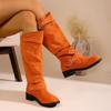 Autumn and winter new pleated piled boots women's new thin thick heel thick sole suede fashion boots but knee boots