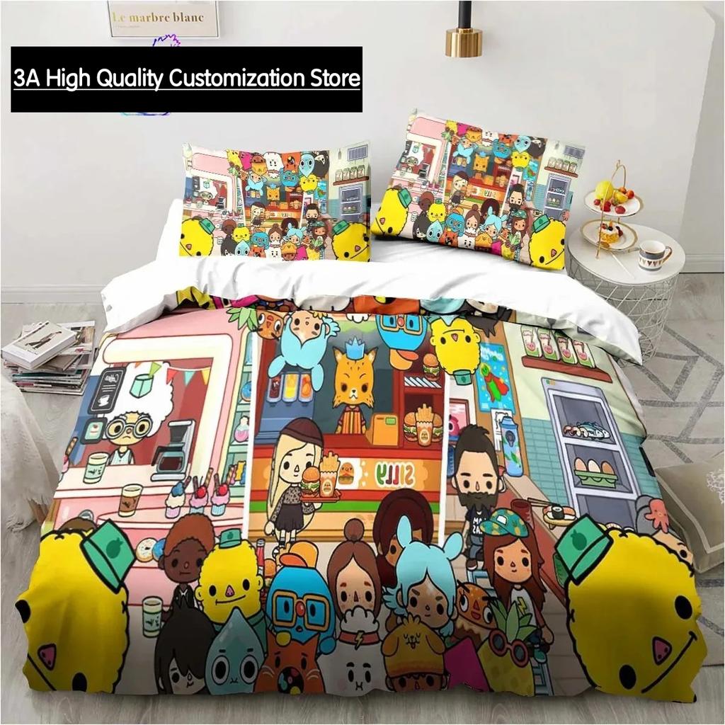 T-Toca Box Life World Cartoon Bedding Set Single Twin Full Queen King Size Bed Set Adult Boys Bedroom Bedding Gift