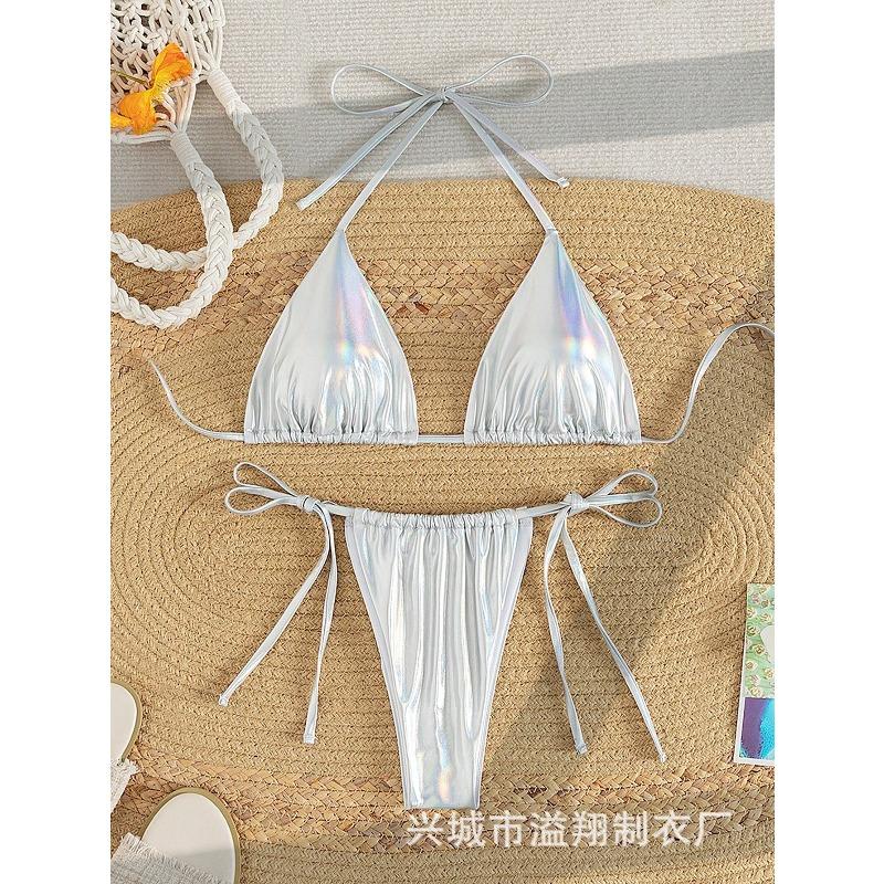 Neuer Damen-Badeanzug geteiltes Zweiteiler-Set bronzierender Stoff Nackenband sexy Bikini
