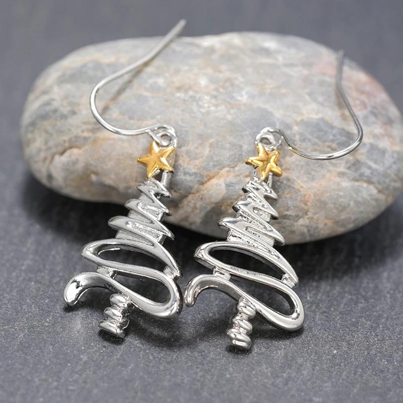 Huitan Novel Hollow Christmas Tree Design Drop Earrings with Star Creative Trendy Party Accessories Graceful Chic Women