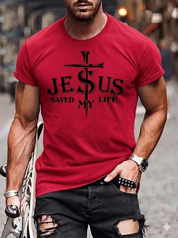 Unisexs Jesus Saved My Life TShirt Christian Cross Graphic 100 Cotton Tee Top S