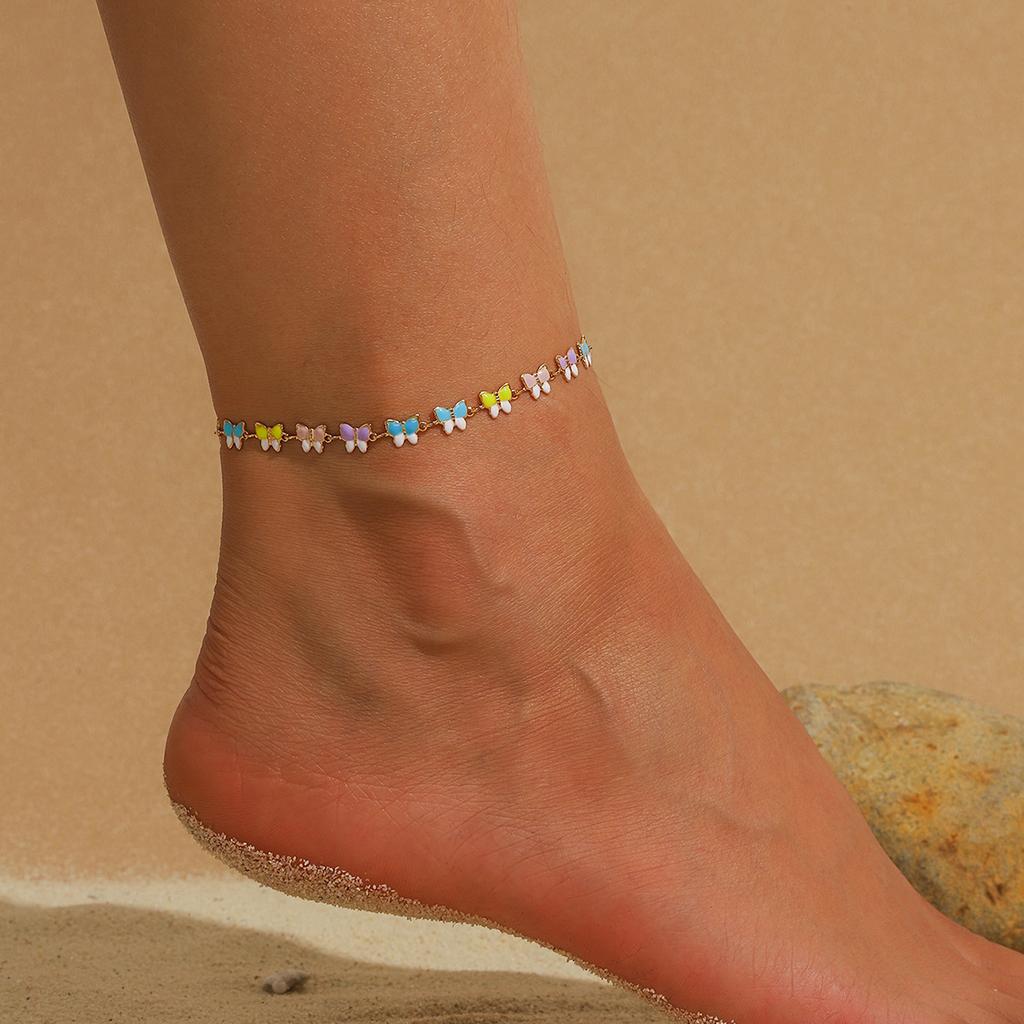 Personalized colorful butterfly ankle chain, summer seaside vacation temperament, foot decoration, beach essential ankle chain