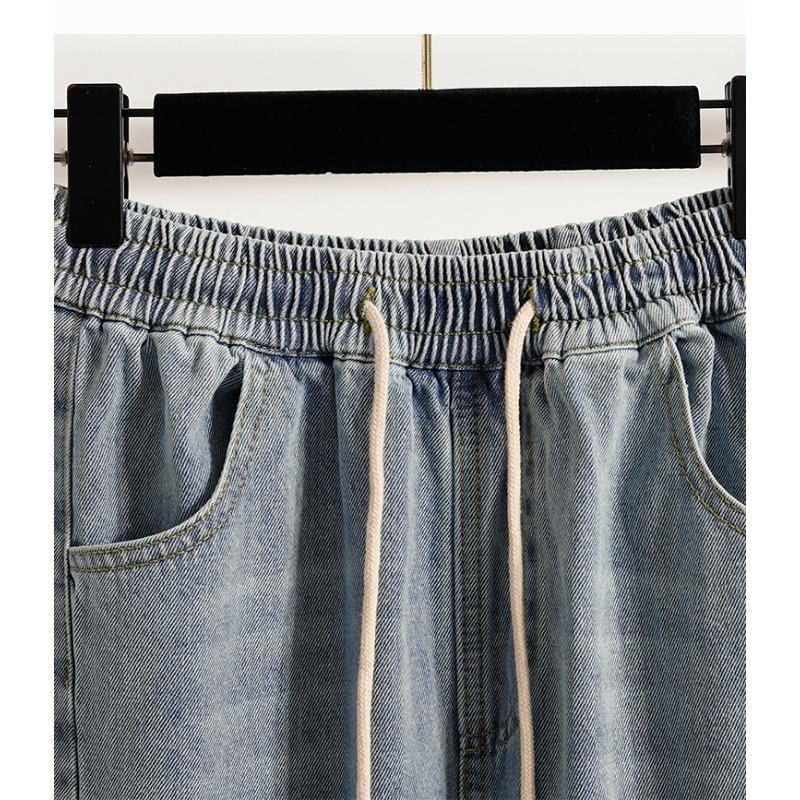 Dimanaf Plus Size 2025 Women Jeans Shorts Pants Summer Loose Basic High Waist Casual Pants Elastic Waist