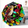 Owl, Stained Glass Automatic folding umbrella  simple eight rib design, bright color pattern, durable iron frame, ideal for travel and outdo