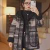 Women's Reversible Plaid Wool Coat - Petite Hooded Cardigan for Autumn/Winter 2025