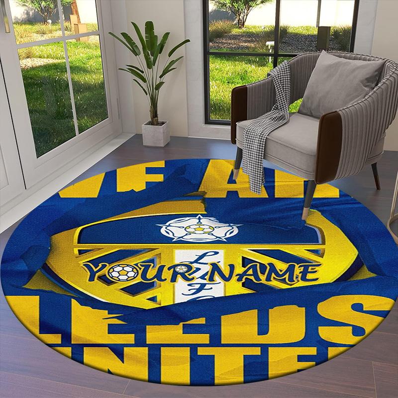 Leeds Crest Custom Name Round Area Rug Carpet Rug For Living Room Bedroom Sofa Playroom Decor Nonslip Floor Mat