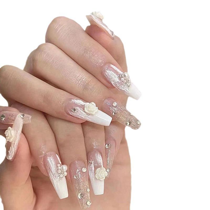 12-Grid Nail Art Pearls: Off-White Mixed Sizes, No Holes, Semi-Circular Boxed Decorations