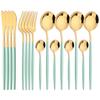16Pcs Tableware Dinnerware Set Black Gold Cutlery Set Stainless Steel Fork Knife Teaspoon Dinner Silverware Kitchen Flatware Set