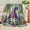 1pc Printed Blanket with a Countryside Gnome Pattern, Checkered Design, Cozy for Bedroom And Living Room, Suitable for All Seasons | Gift for Birthday