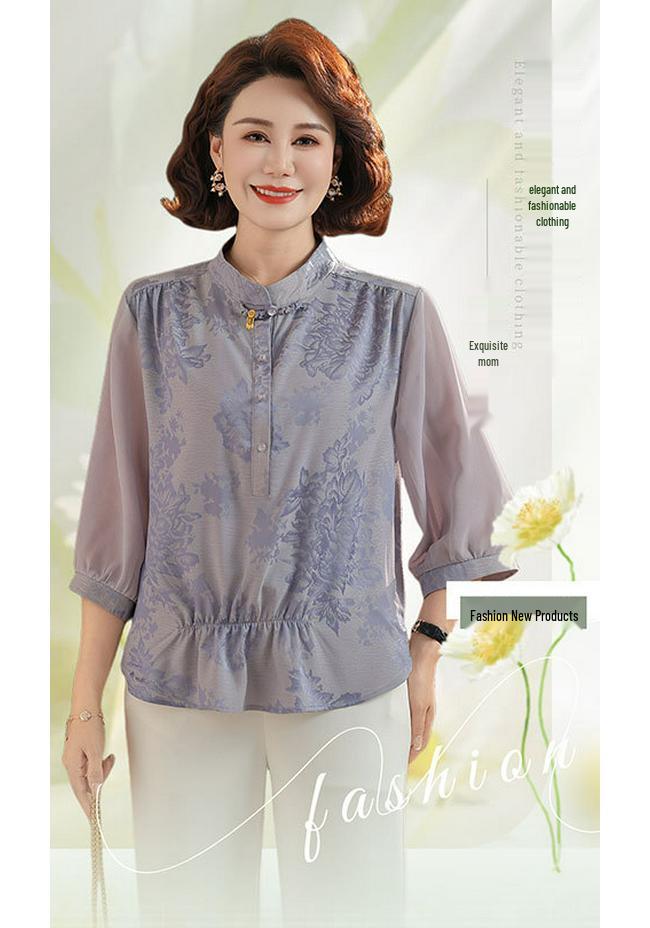 Chinese Style Western-Inspired Loose Pullover Shirt for Middle-Aged and Elderly Women