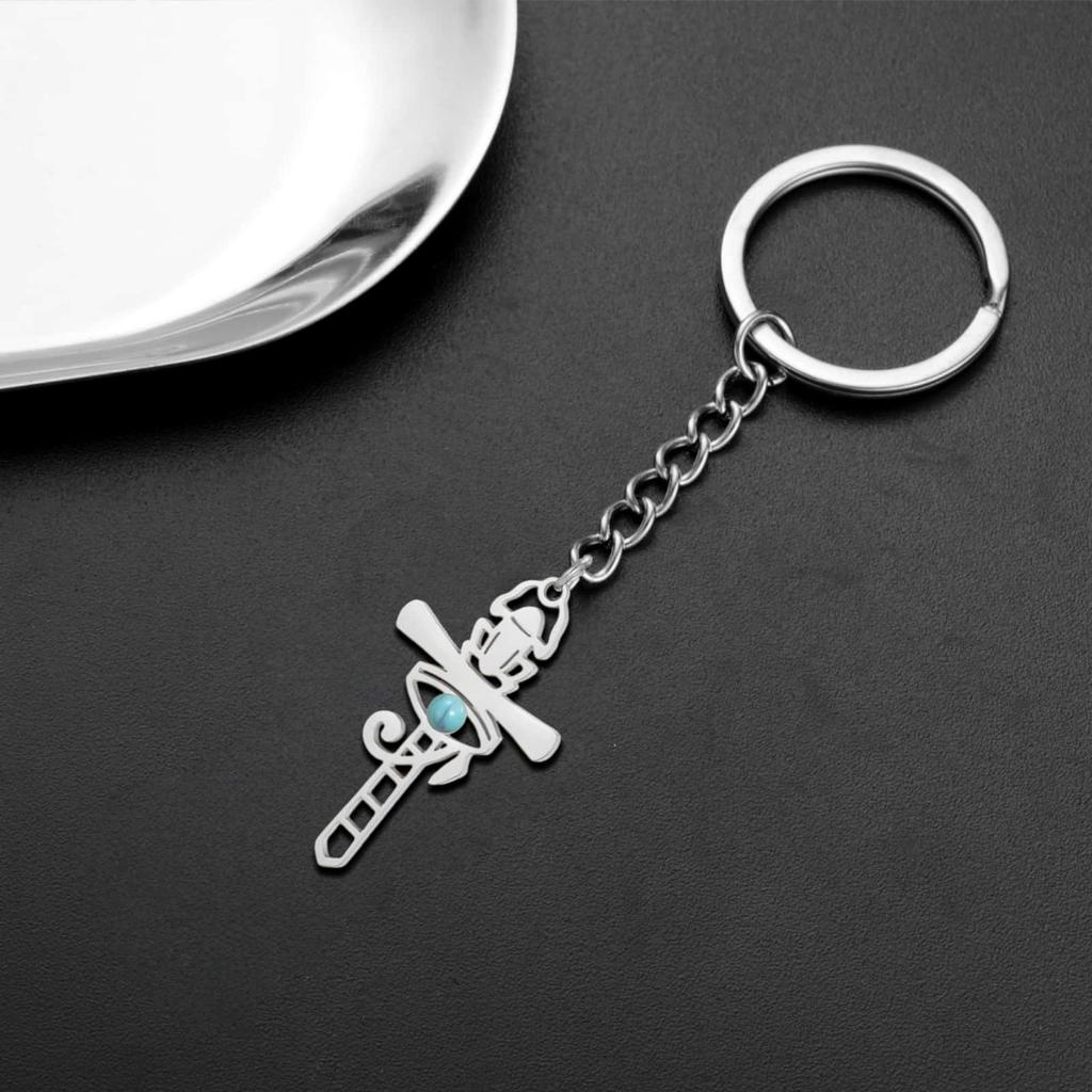 Jeshayuan Ankh Eye of Horus Keychain For Men Stainless Steel Wedjat Eye Keyring Ancient Egypt Symbol of Power Jewelry Gift
