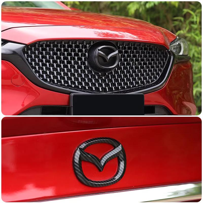LGIY9 Automobilio priekinės grotelės ženklelis bagažinės emblema Mazda 3 Axela Atenza 17-20 anglies pluošto priekinės galinės kėbulo lipduko aksesuarai