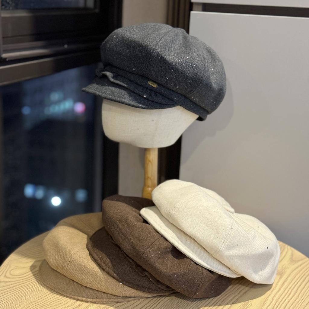 New Fashionable Sequined Pleated Edge Woolen Octagonal Hat for Women Japanese Style Sweet and Cute Face Showing Small Simple Newsboy Hat Trendy