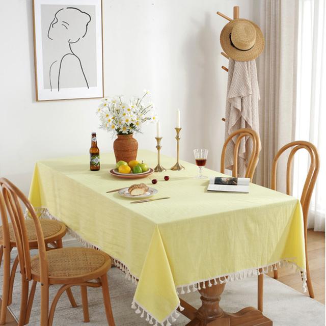 Table Cloth Rectangular Elegant Tablecloths Tassel Nordic Simple Plain Linen Bamboo Hemp Table Cover Wedding For Dining Table