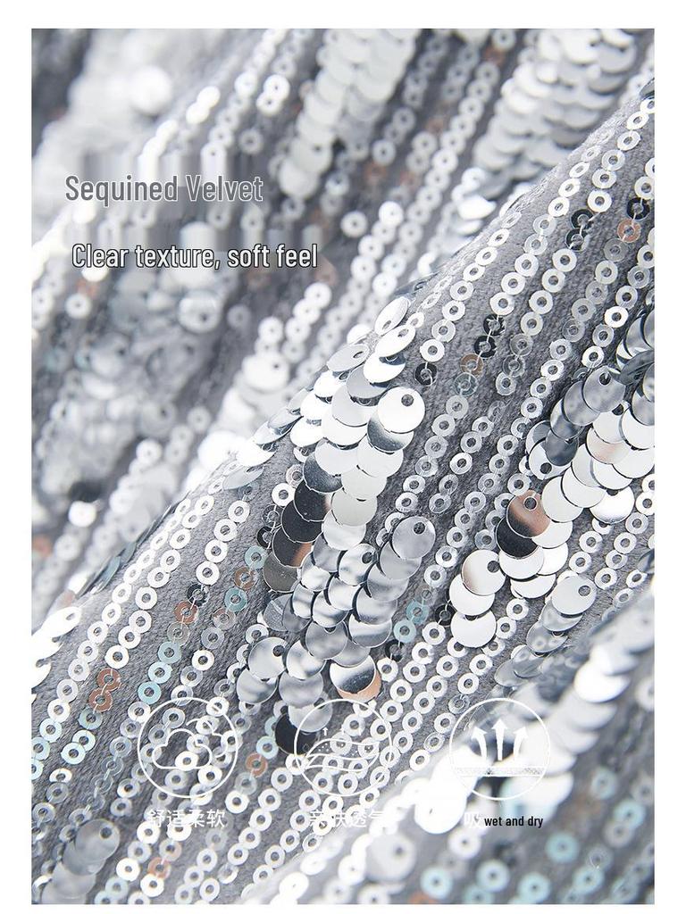 Dazzling Silver Sequin High-Waist Midi Skirt for Women - Autumn Fashion