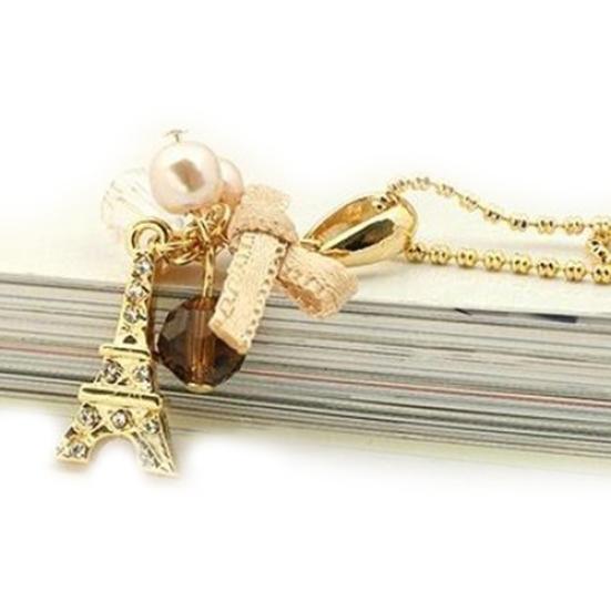 Women Golden Tone Fashion Jewelry Eiffel Tower Pendant Chain Choker Necklace
