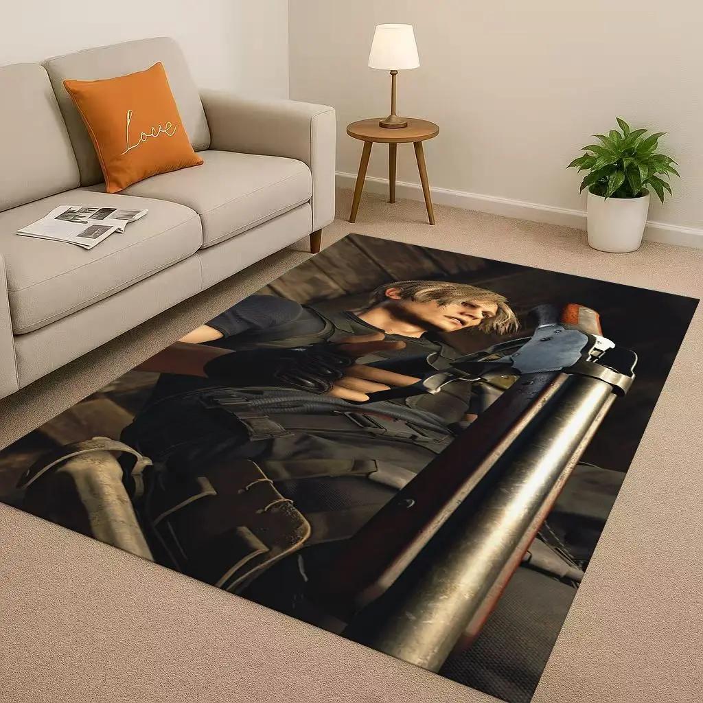 3D Leon R-Resident Evil Game Cartoon Living Room Non-Slip Area Rug Soft Carpet for Bedroom Playroom Sofa,Easy Clean Home Doormat