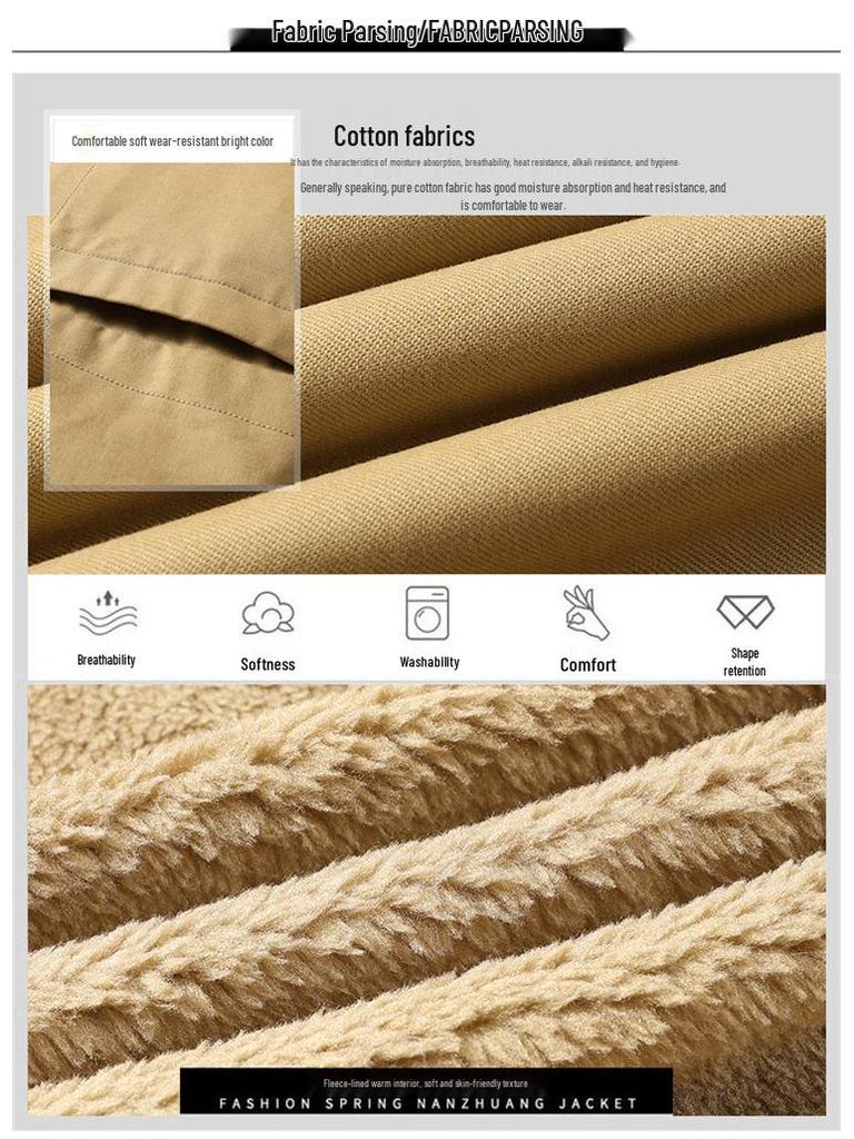 Men's Washed Pure Cotton Workwear Jacket - Spring & Autumn, Lapel Style, Suitable for Middle-Aged & Elderly