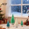 Small Pine Tree for Decor Mini Christmas Bottle Brush Tree, Artificial Miniature Tiny Sisal with Festive Party Ornament Wooden Base, Winter Snow Frost