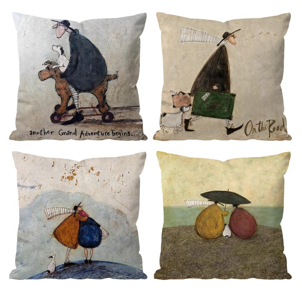 S-Sam Toft Art Painting Cushion Cover Pattern Printed Pillowcase for Living Room Sofa Cushion Cover & Bedroom Decor