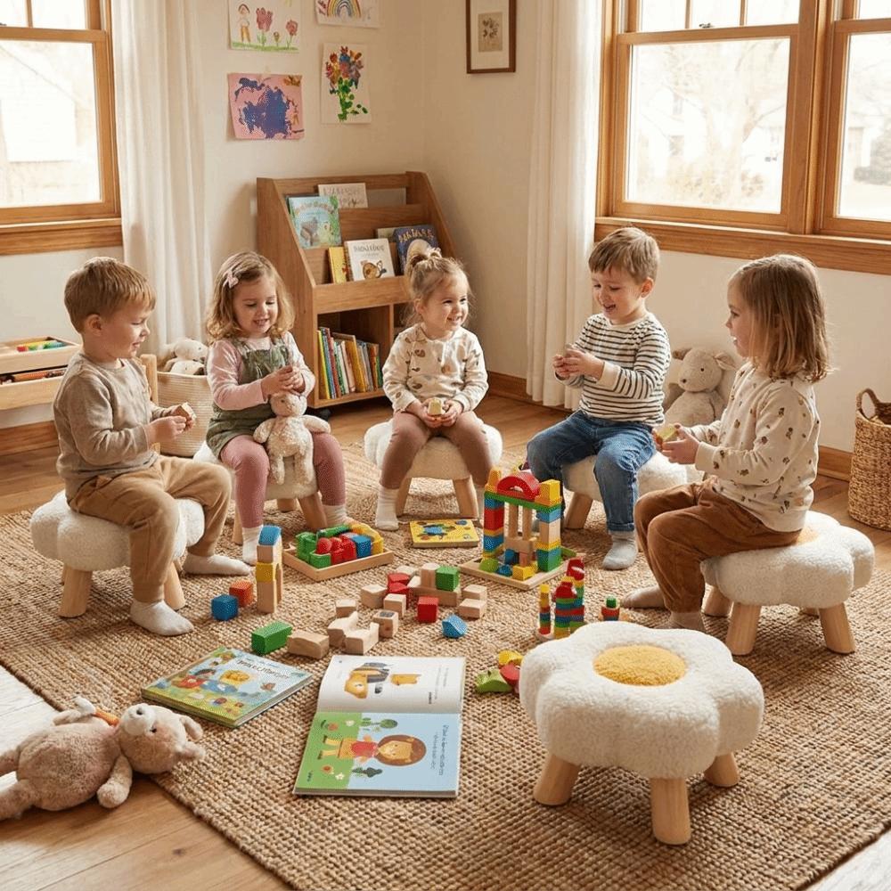 Solid Wood Low Stool Soft Padded Sofa Bench Daily Gift Soft Padded Stool Living Room