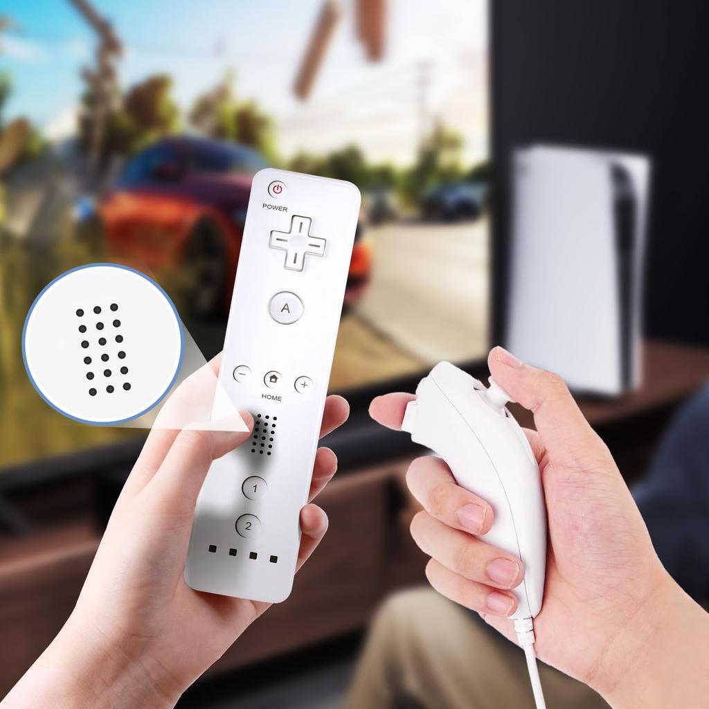 Wii Remote & Nunchuk Controller Set (2 Controllers) with Silicone Protective Case and Wrist Strap (White + Black)
