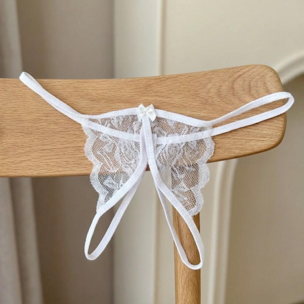 Low Waist Bow Mesh Lace Panties Open Crotch Lace Underpants Breathable Underwear for Women Ladies