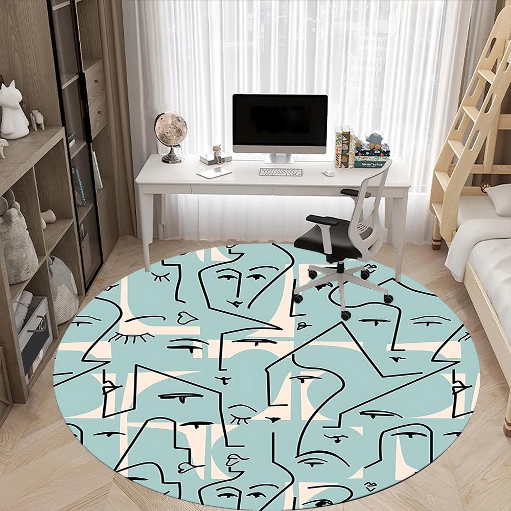 1pc Abstract Faces Office Round Area Rug, Indoor Mat Suitable ForOffice, Under Office Chairs Bedroom Living Room Home Decor, Room Decot221