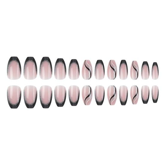 1 Set Wearable False Nails DIY Nail Art Kit with Glue & Nail File Press-on Nails Waterproof Gel Full Cover French Tips Artificial Nail Accessories