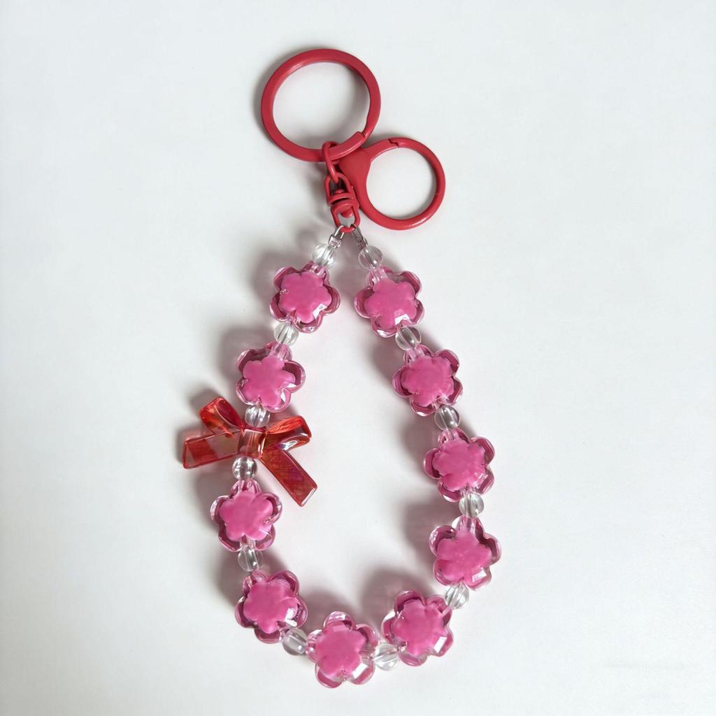 Acrylic Flower Beaded Phone Strap Keychain & Bag Accessory