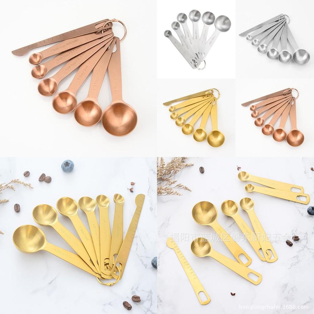 Modernes Messlöffel-Set aus Edelstahl zum Backen mit langem Griff und Kaffeemaß