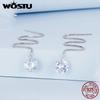 WOSTU 925 Sterling Silver Pink Blue Clear CZ Long Tassel Link Earrings Drop Dangle Ear Stud Earring for Women Wedding Party Gift