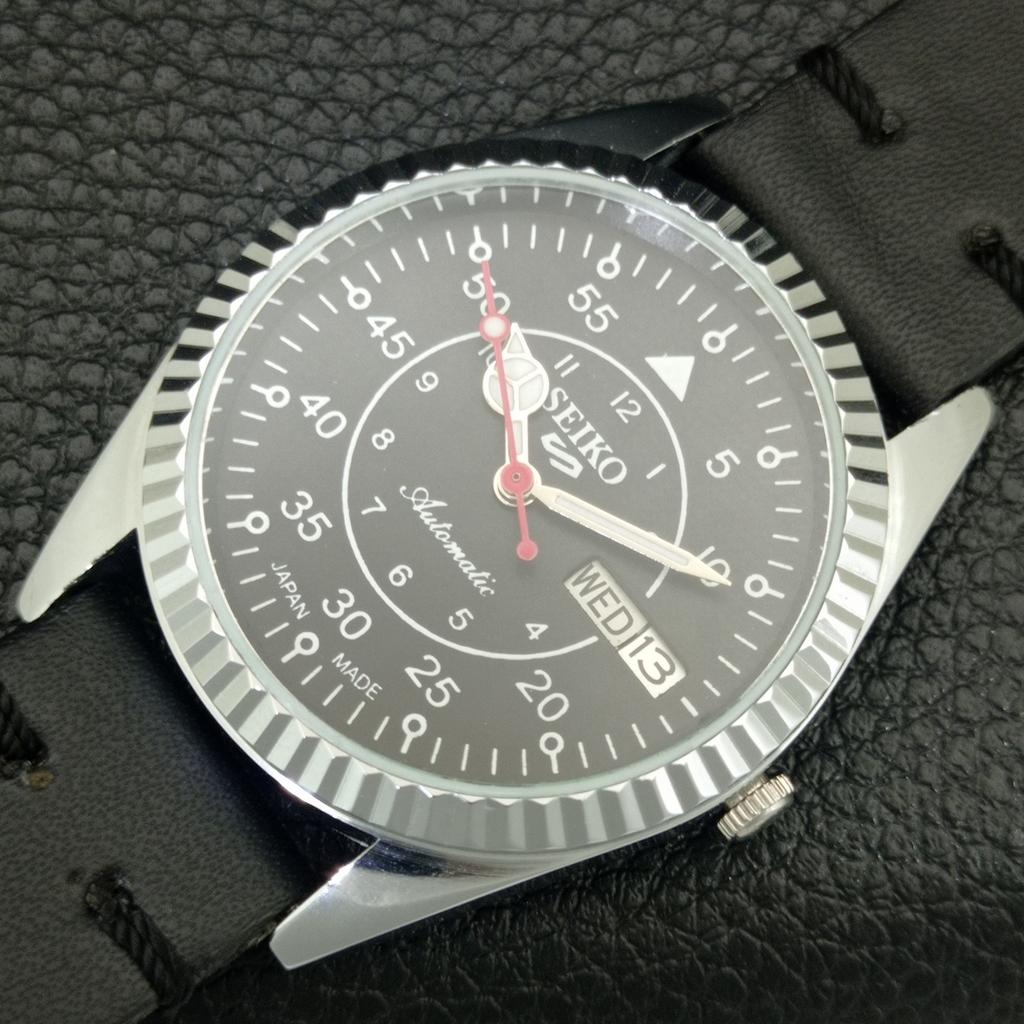 JAPAN VINTAGE REFURBISHED SEIKO 5 AUTOMATIC 6309A MENS BLACK WATCH A442977-1