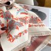 Classic Floral Print Polyester Scarf for Women - Thick Warm Shawl with Short Fringe - Weekend Casual Decorative Wrap - Windproof, Woven Craftsmanship