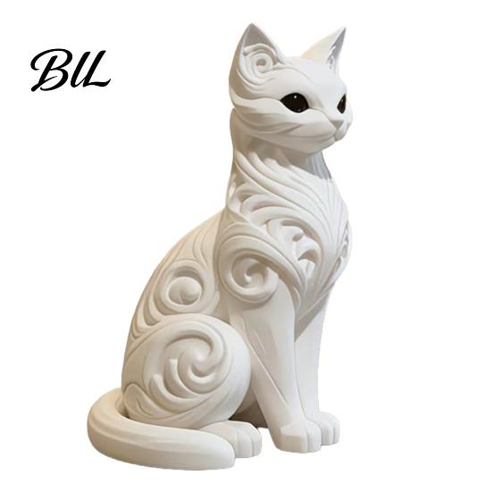 Compact Cat Sculpture 3D Printed Sitting Figurine Ornament Baroque Carving Kitten Statue Retro Home Office Decoration Gift for Lovers Small белый