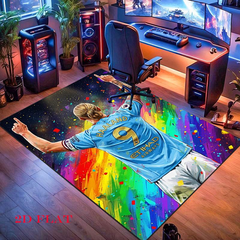 Poster di Erling Haaland Tappeto per Soggiorno Camera da Letto Casa Decorazione Divano, Tappetino Antiscivolo per Giochi per Bambini