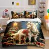 Christmas Horse with Tree Scene Bedding Duvet Cover Set  (1*Duvet Cover 2*Pillowcases, Without Duvet Insert)