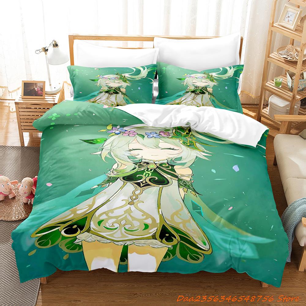 New Game Nahida Genshin Impact Bedding Collection Cartoon Anime ThreePiece Set Adult Kid Bedroom Duvetcover Collections 3D Kawaii Girls