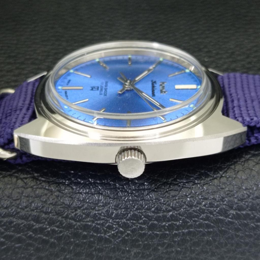 VINTAGE HMT KOHINOOR HAND-WINDING INDIAN MENS SKY BLUE DIAL WATCH a441043-4 HT-a441043