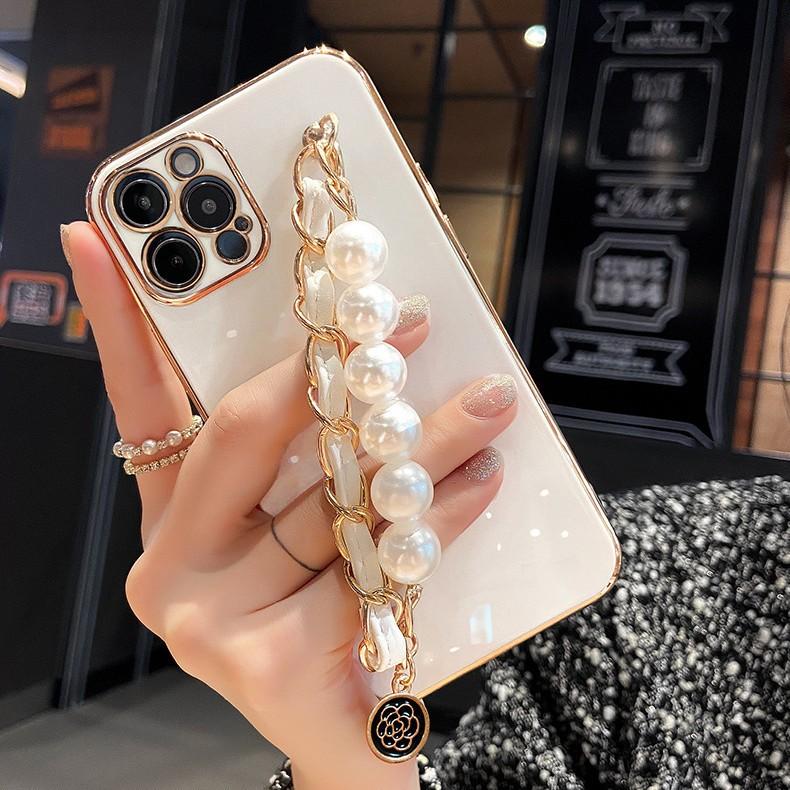 Applicable To Apple 16 Mobile Phone Case Silicone 1413 Full-inclusive IPhone 15promax Pearl Bracelet High-end Feeling